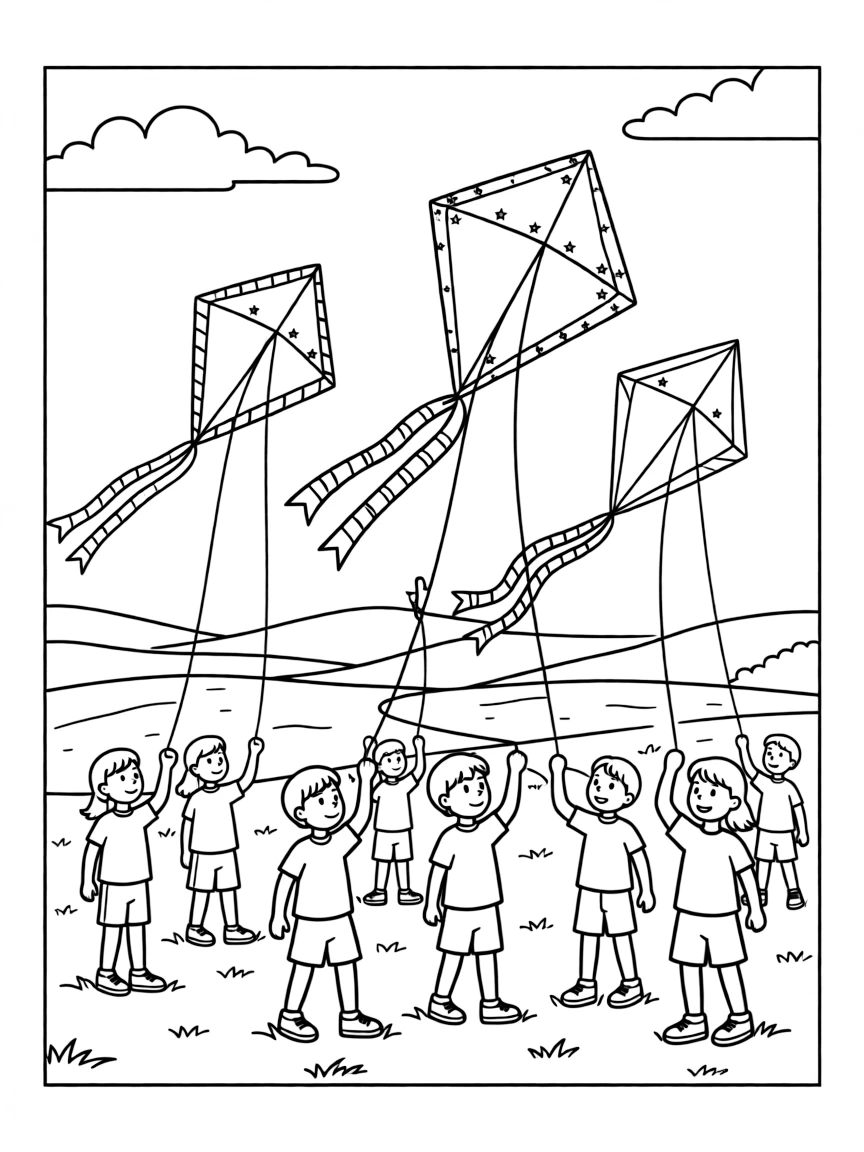 (Nebraska) Kids flying kites on the Great Plains