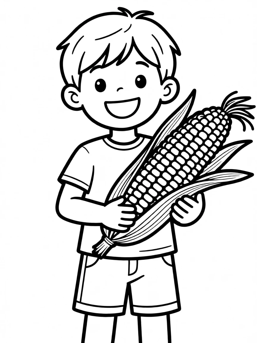 (Nebraska) A child holding a corn cob with a big smile