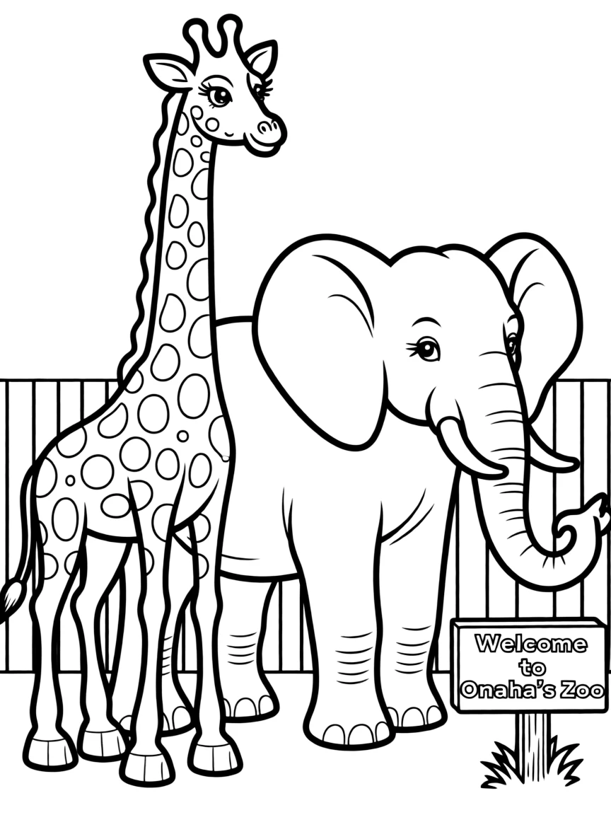 (Nebraska) A giraffe and elephant at Omaha's zoo