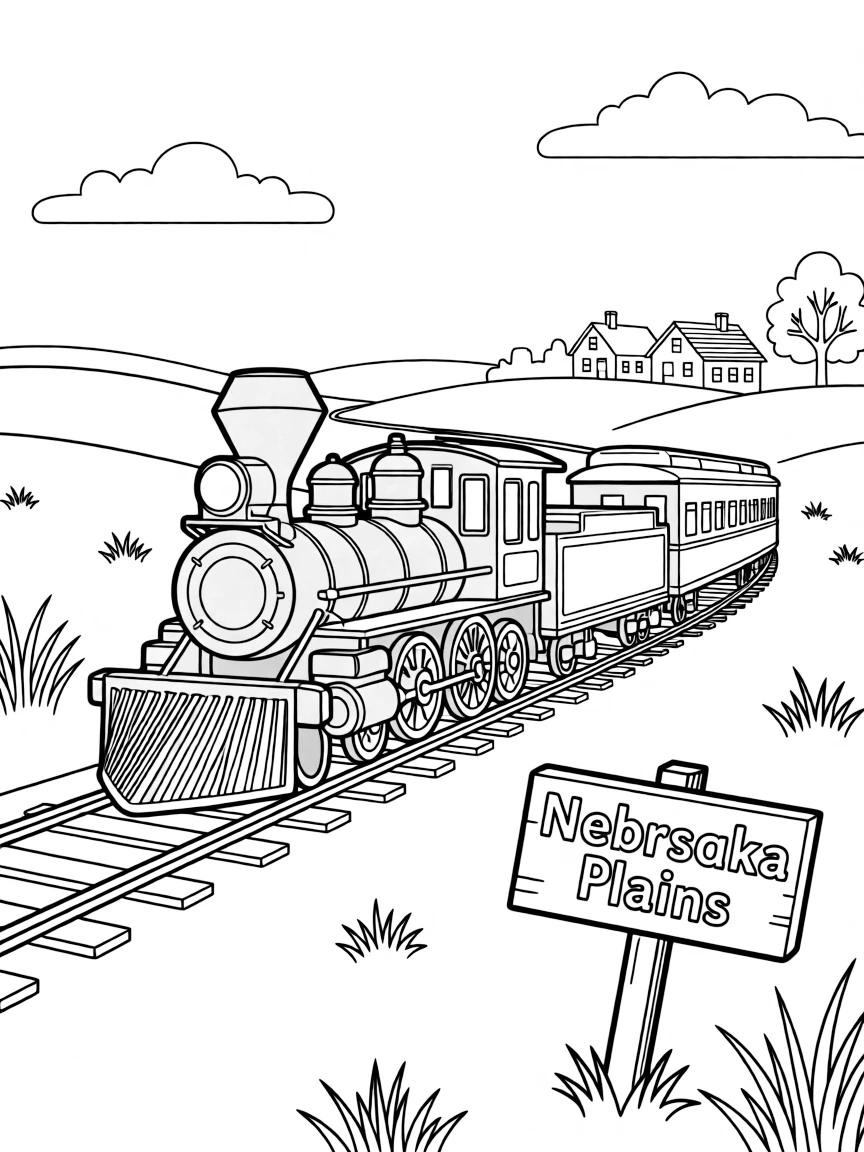 (Nebraska) A train passing through Nebraska plains