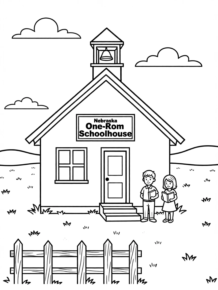 (Nebraska) A one-room schoolhouse on the prairie