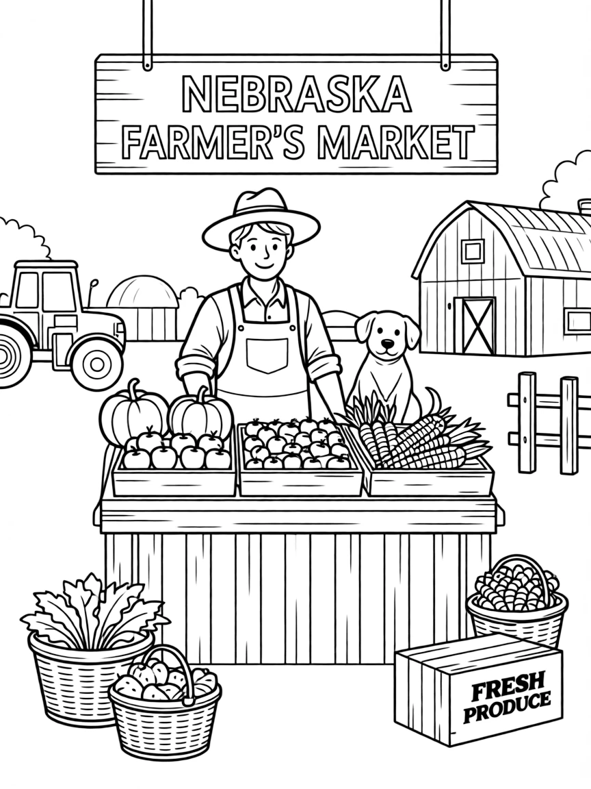 (Nebraska) A Nebraska farmer's market with fruits and vegetables