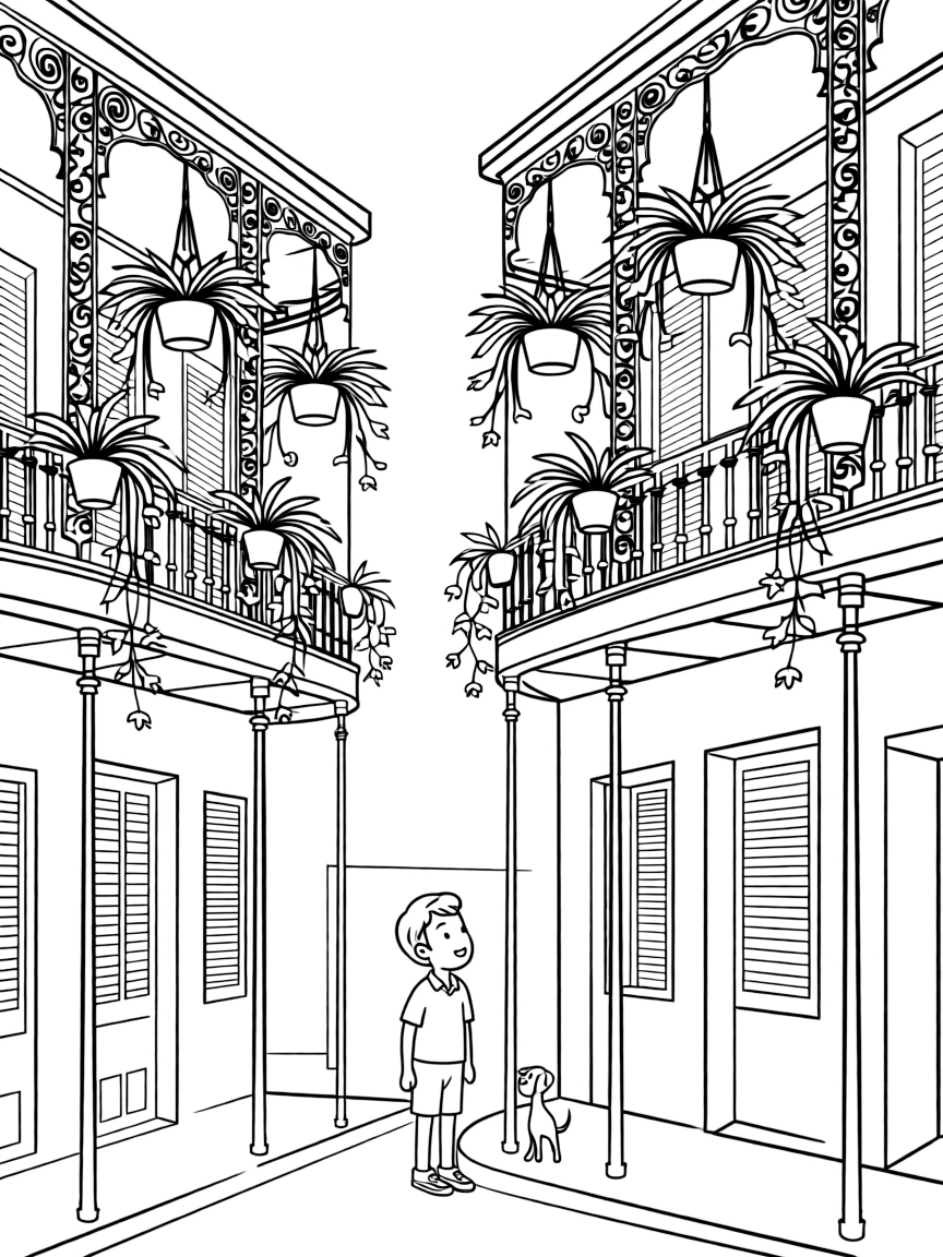 (Louisiana) The iconic French Quarter balconies with decorative ironwork and hanging plants