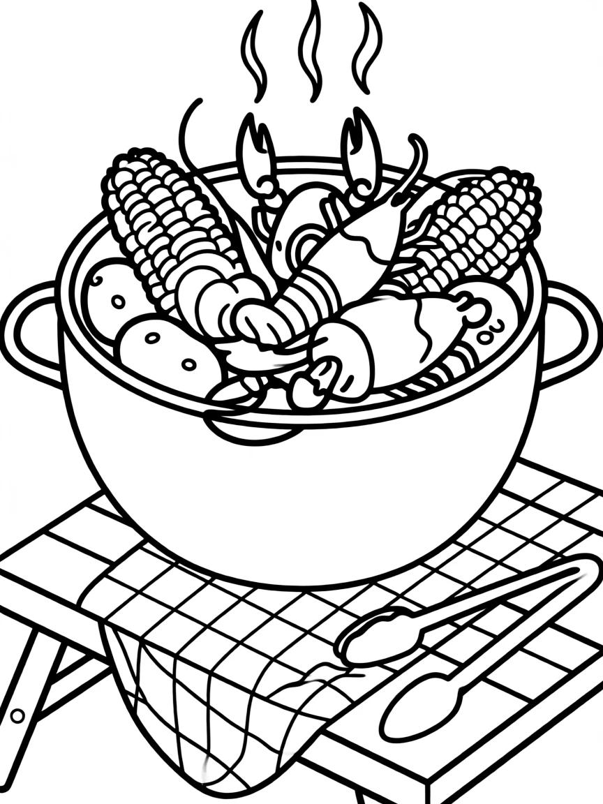 (Louisiana) A crawfish boil pot with corn and potatoes