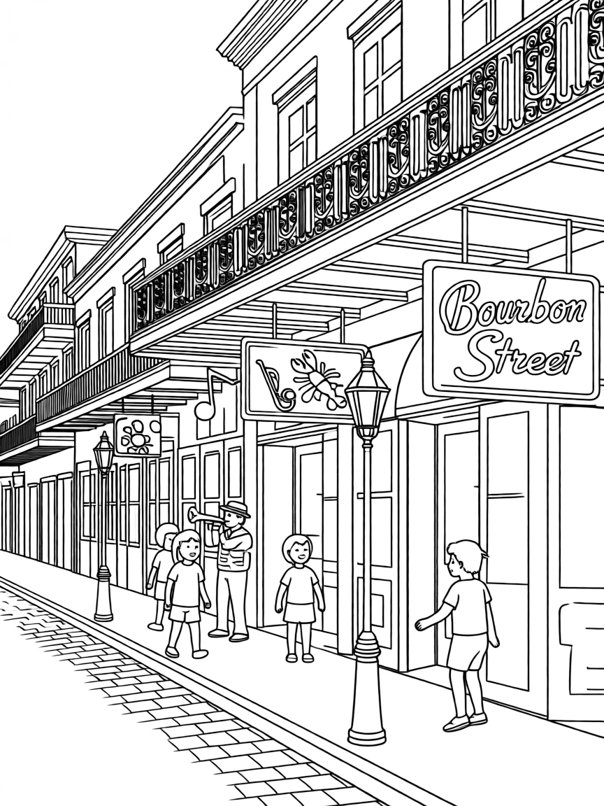 (Louisiana) Bourbon Street with its neon signs and historic buildings
