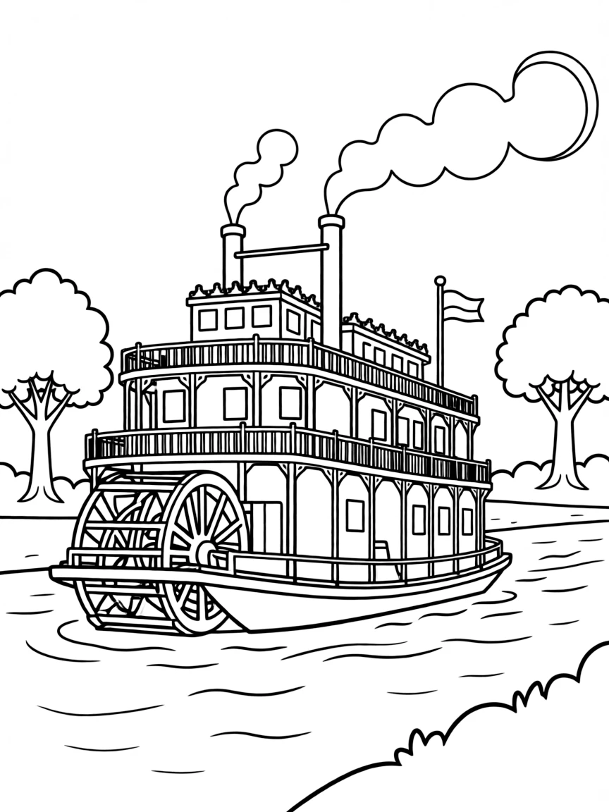 (Louisiana) The Mississippi River with a paddle wheel steamboat