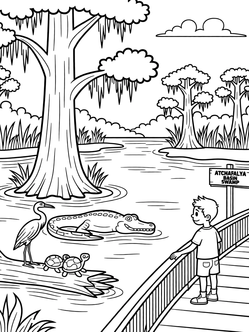 (Louisiana) The Atchafalaya Basin swamp with wildlife