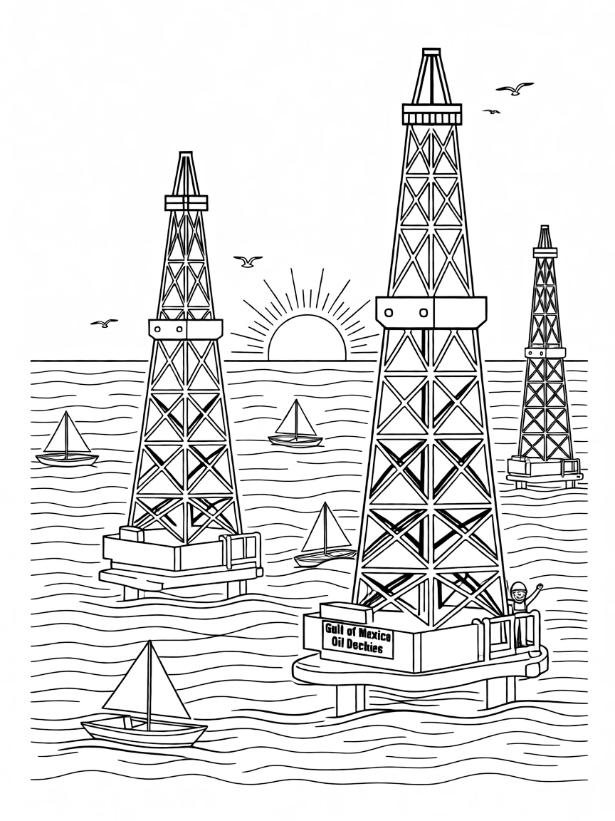 (Louisiana) Oil derricks in the Gulf of Mexico