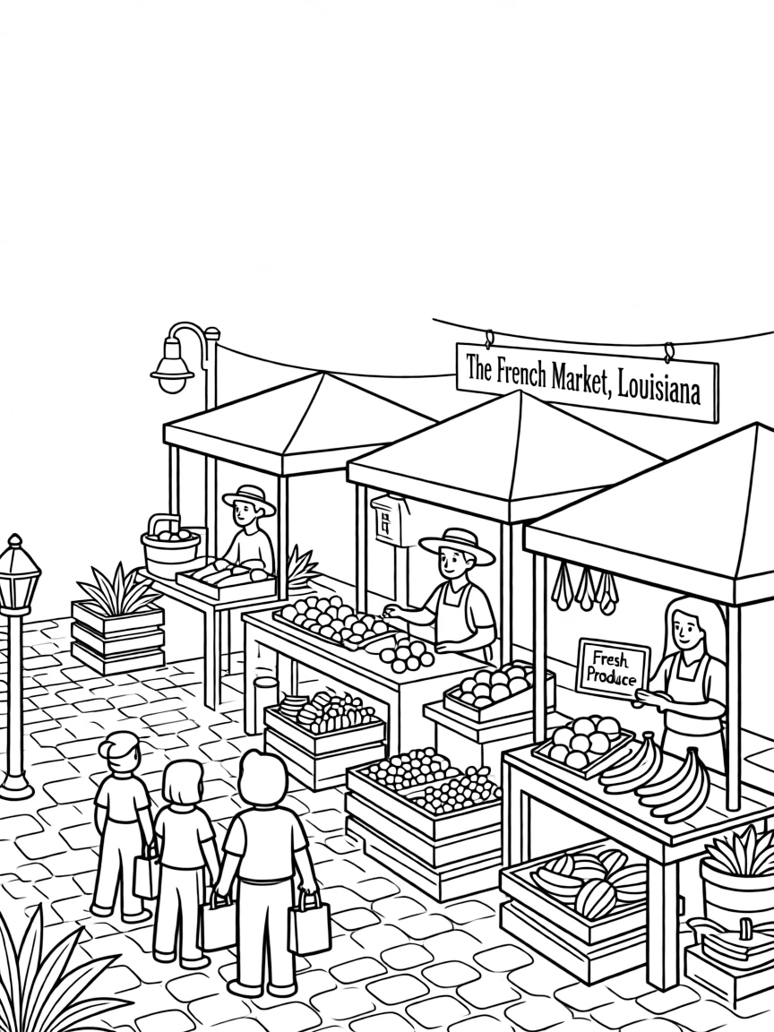 (Louisiana) The French Market with vendors and fresh produce