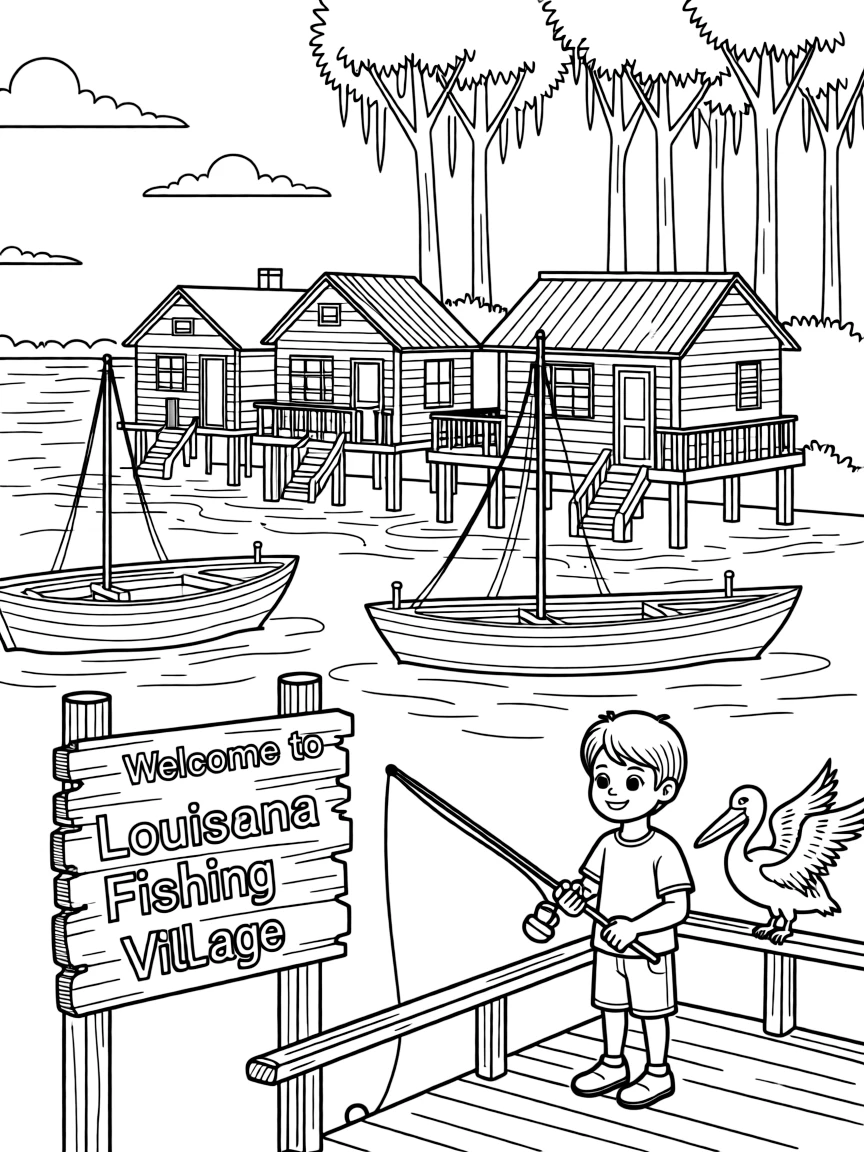 (Louisiana) A Louisiana fishing village with houses on stilts
