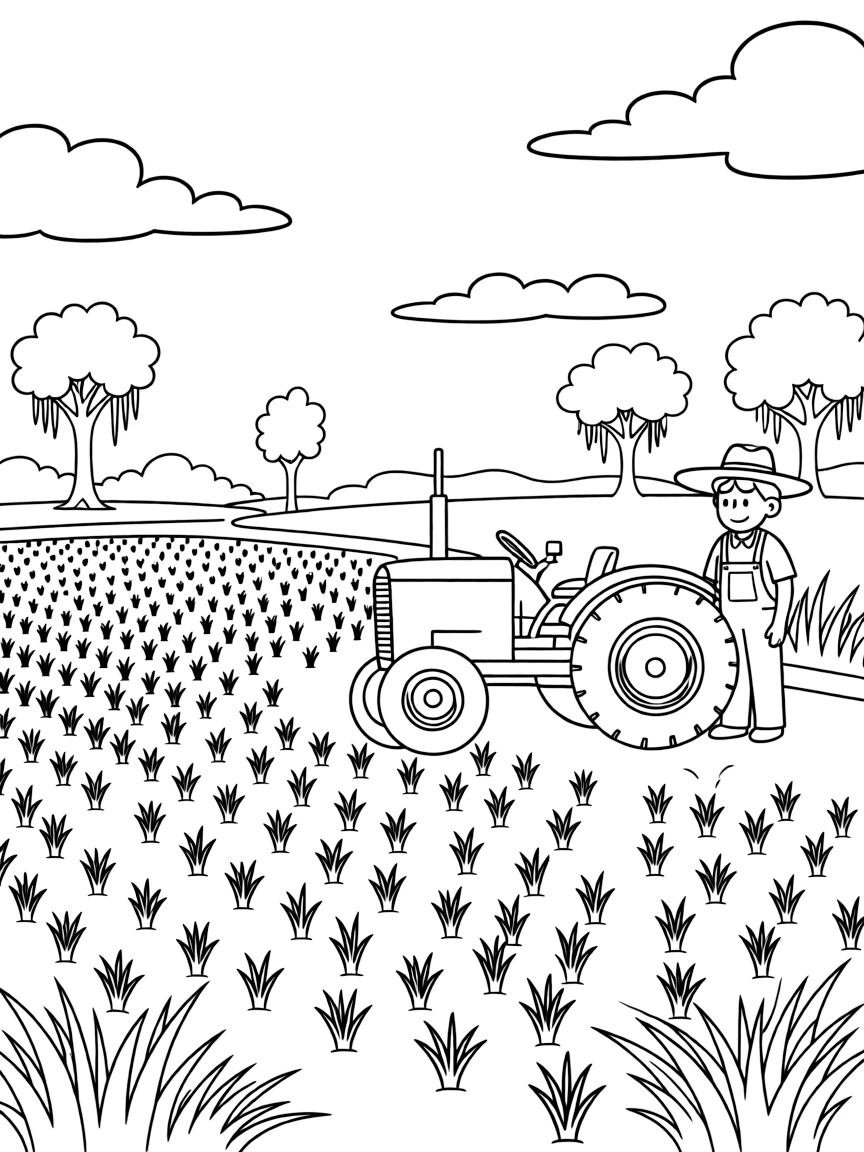 (Louisiana) A Louisiana rice field with farming equipment