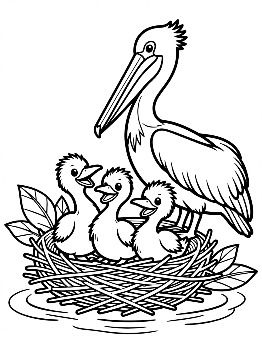 (Louisiana) A brown pelican nest with baby birds