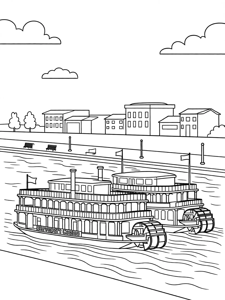 (Louisiana) The Shreveport riverfront with casino boats