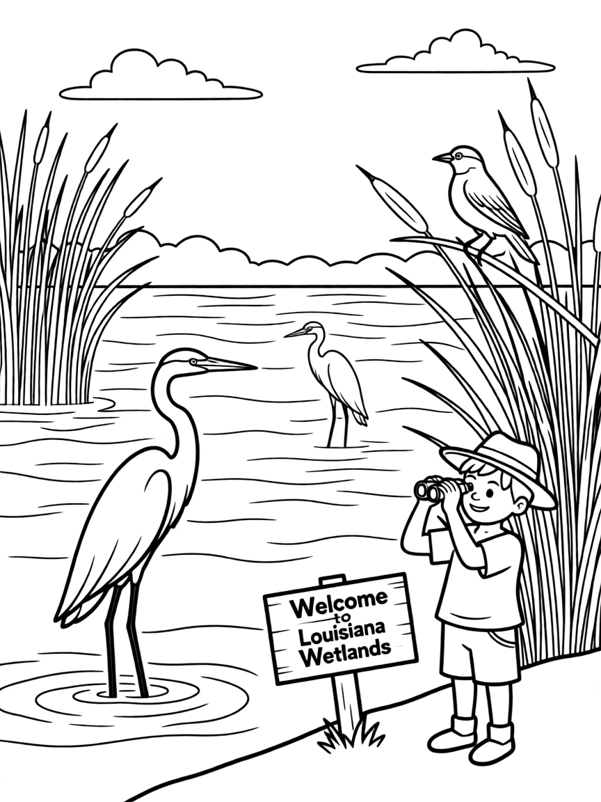 (Louisiana) A Louisiana wetlands scene with various birds