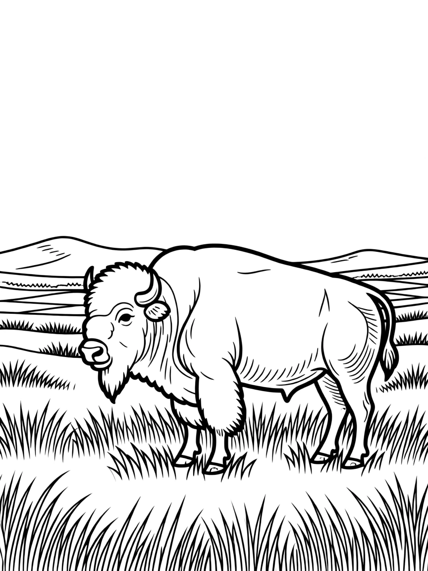 (Wyoming) A bison standing in a grassy Wyoming prairie