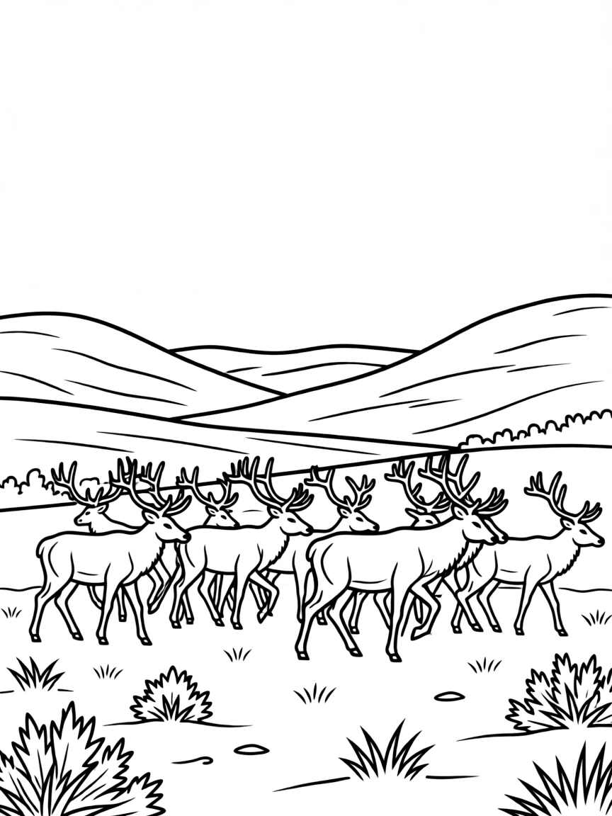 (Wyoming) A herd of elk crossing a valley
