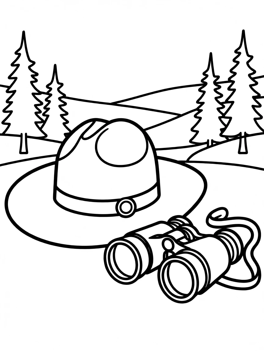 (Wyoming) A ranger hat and binoculars at Yellowstone