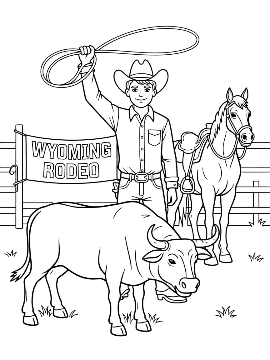 (Wyoming) A rodeo scene with a lasso