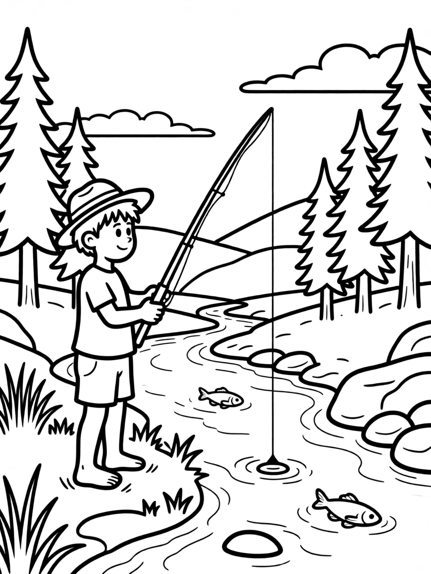(Wyoming) A fishing kid at a Wyoming stream