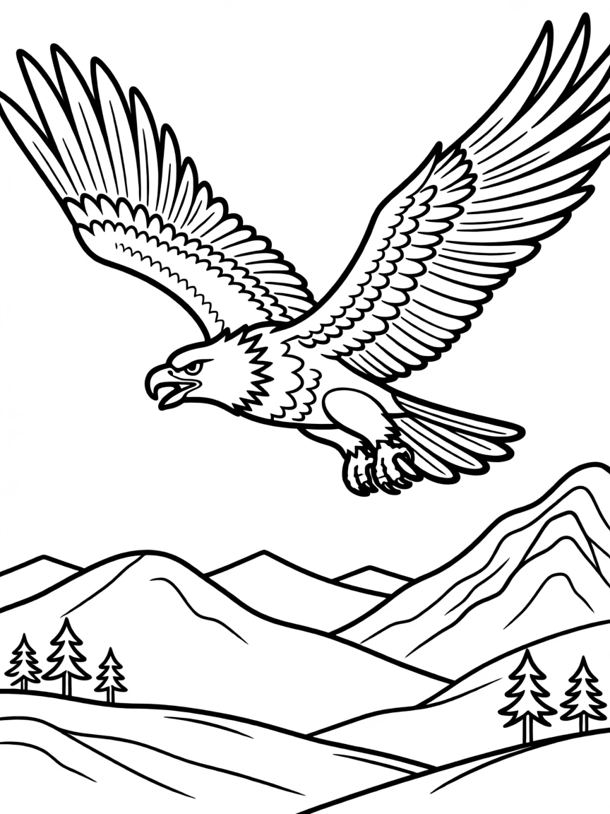 (Wyoming) A bald eagle flying over the mountains