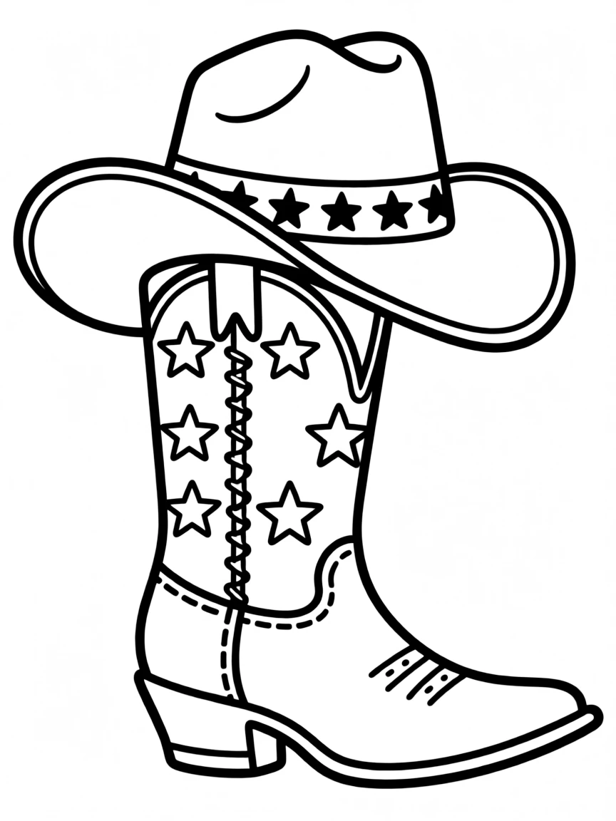 (Wyoming) A cowboy boot and hat with stars