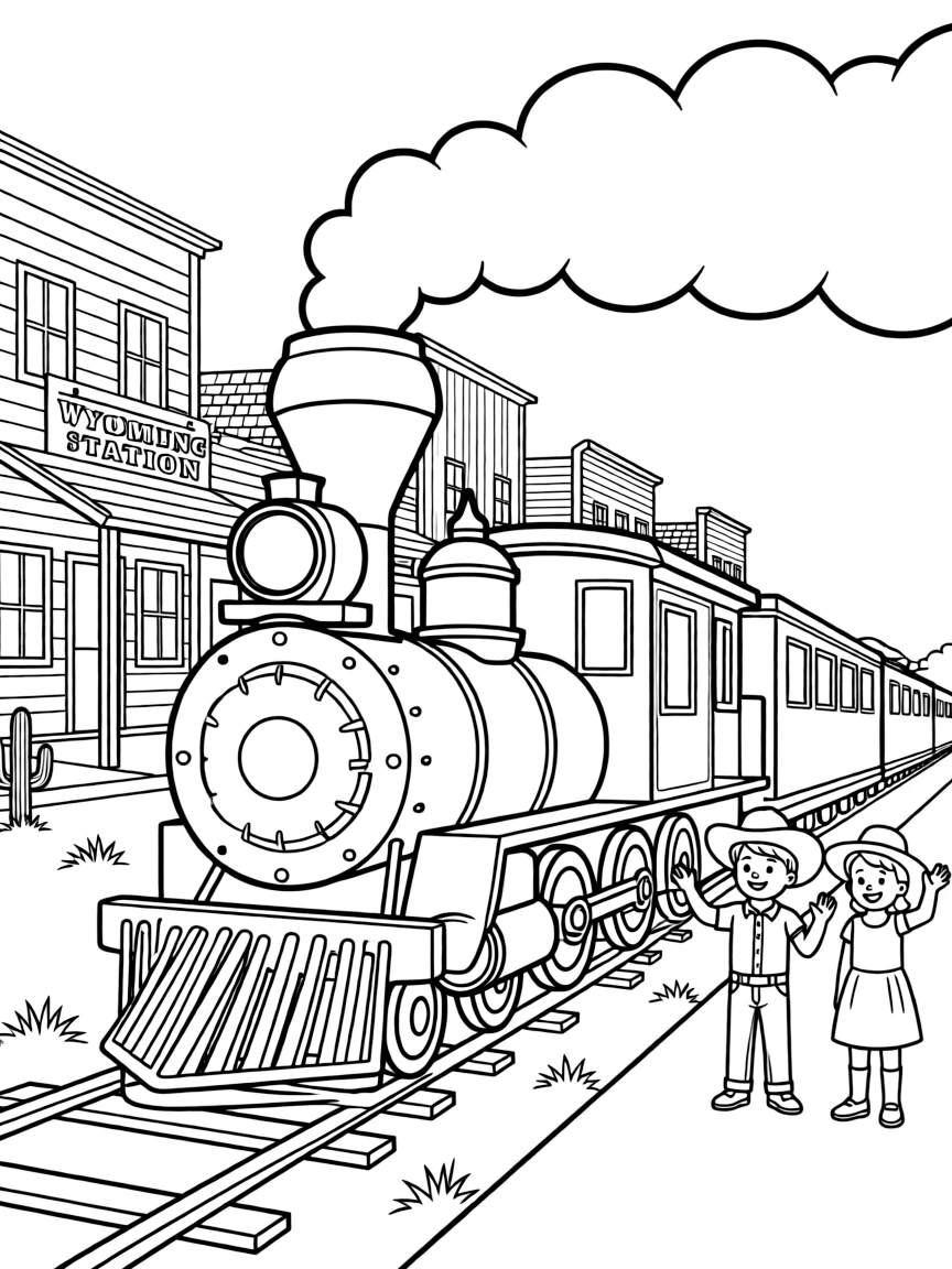 (Wyoming) An old-time steam train in a Wyoming town