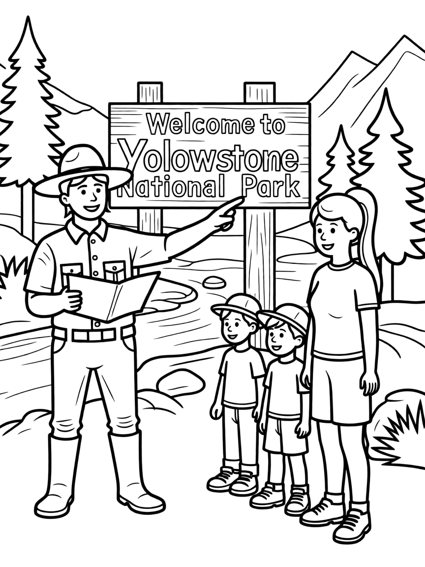 (Wyoming) A Yellowstone ranger guiding visitors
