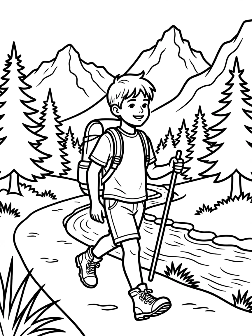 (Wyoming) A kid hiking with a backpack in the Tetons