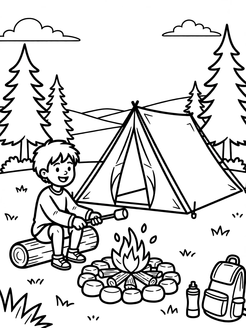 (Wyoming) A child roasting marshmallows at a Wyoming campsite