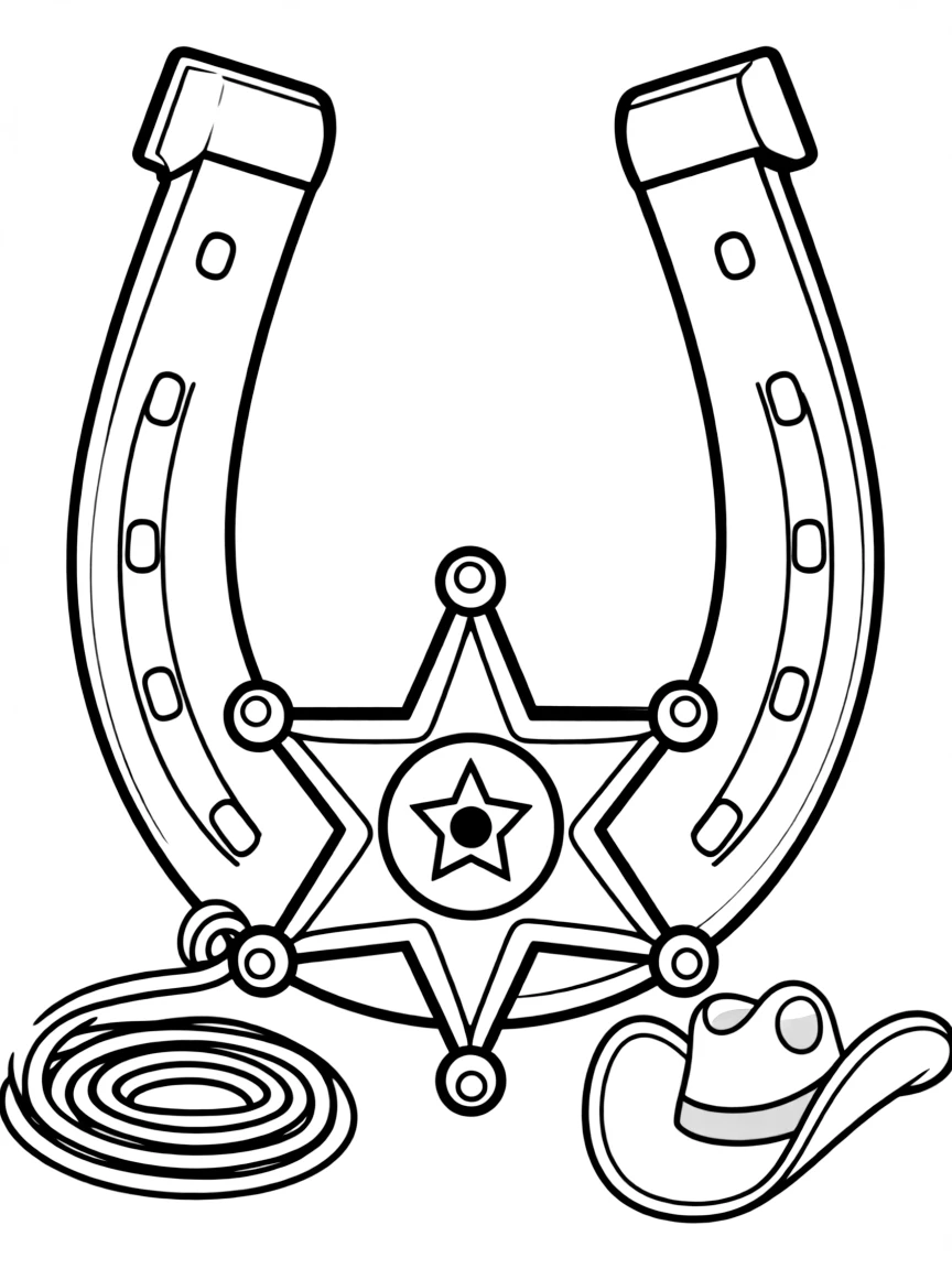 (Wyoming) A horseshoe and sheriff star coloring page