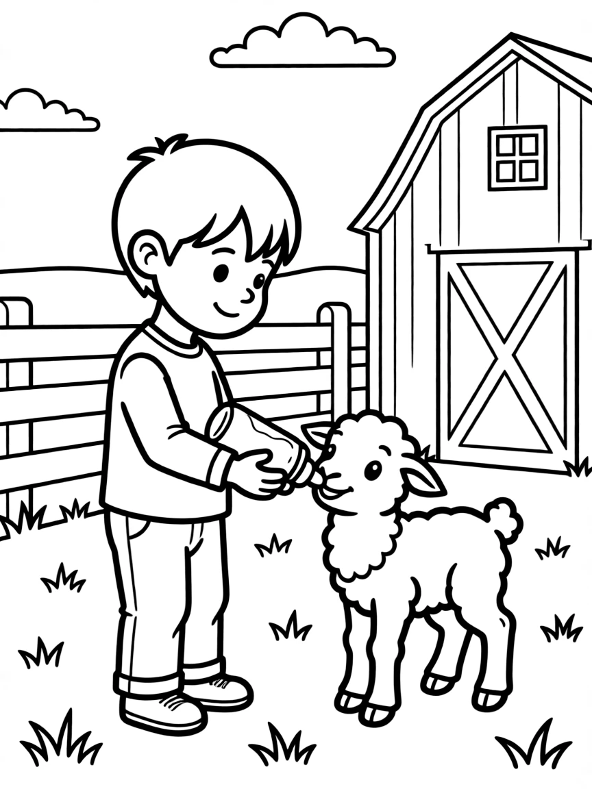 (Wyoming) A child feeding a baby lamb on a Wyoming farm