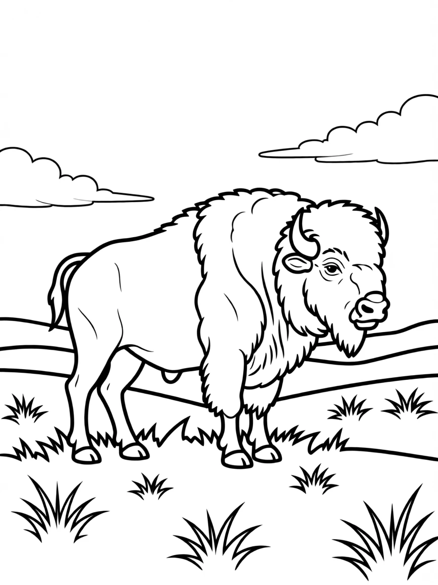 (North Dakota) A bison standing on the prairie