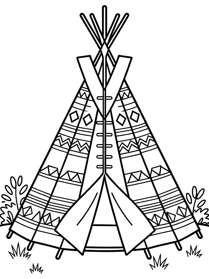 (North Dakota) A Native American tipi with patterns