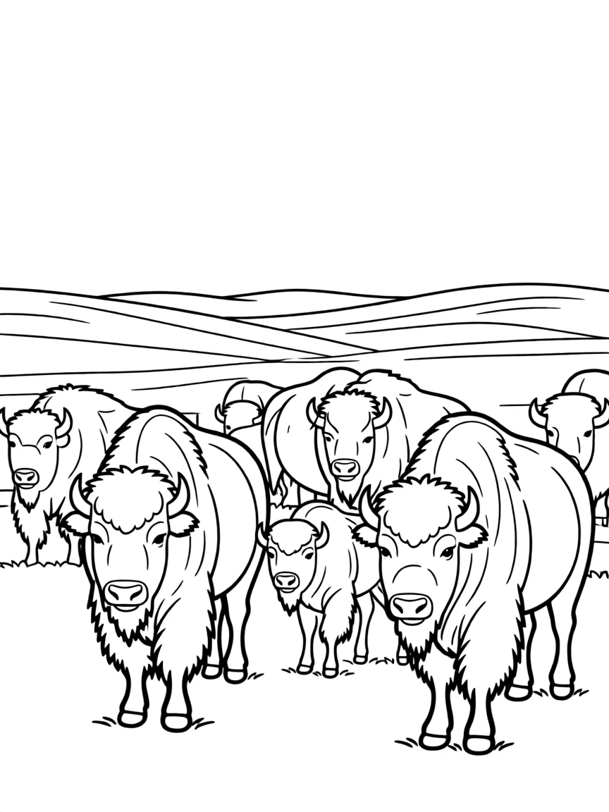 (North Dakota) A herd of bison roaming the plains