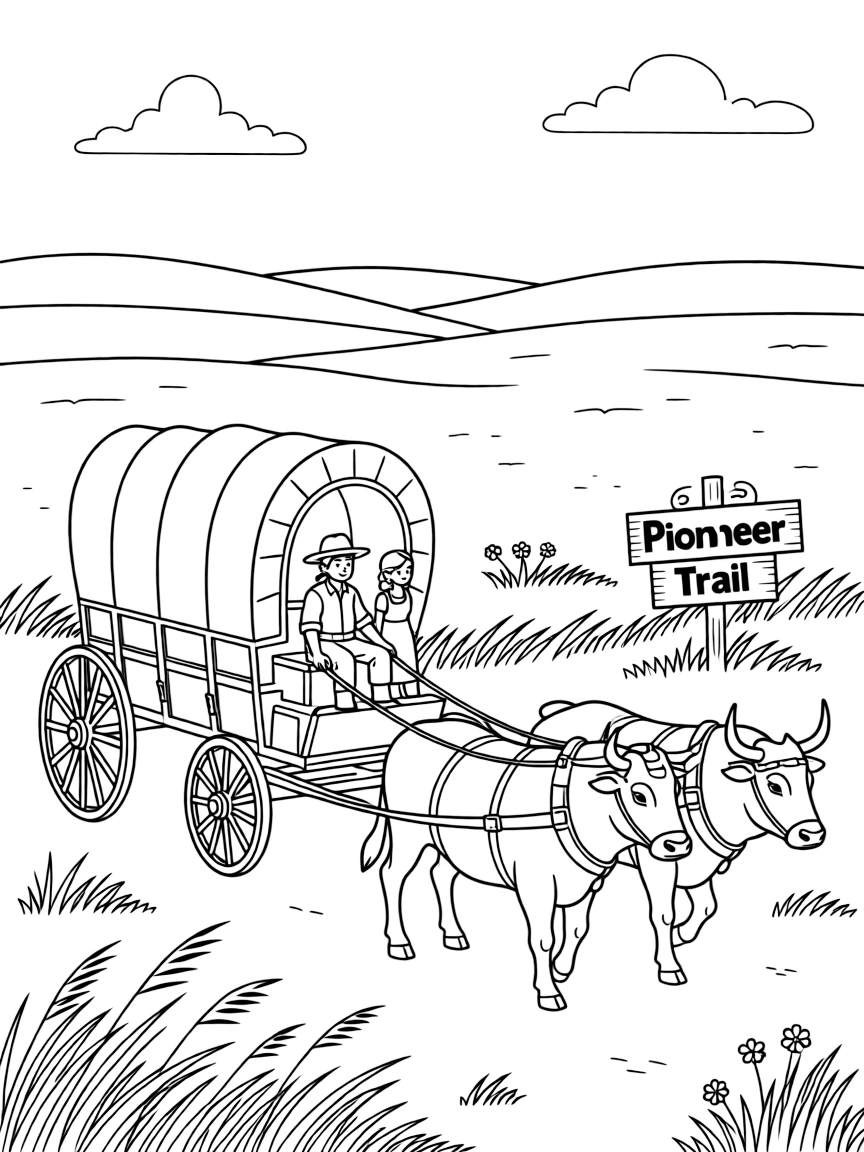 (North Dakota) A pioneer wagon crossing the plains