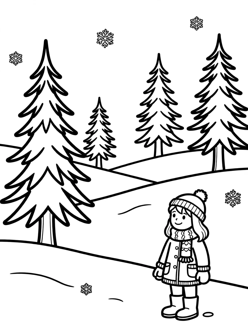(North Dakota) A snow-covered landscape with pine trees