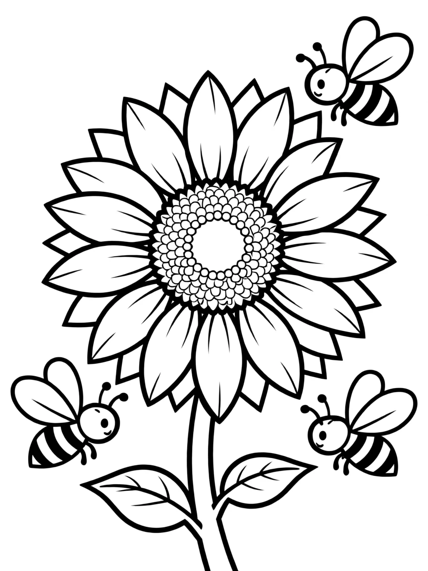 (North Dakota) A sunflower with bees flying around
