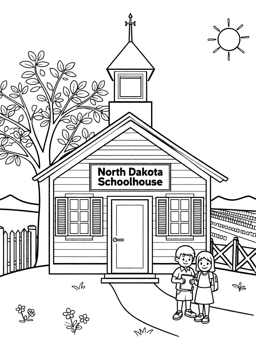 (North Dakota) A schoolhouse in a rural town