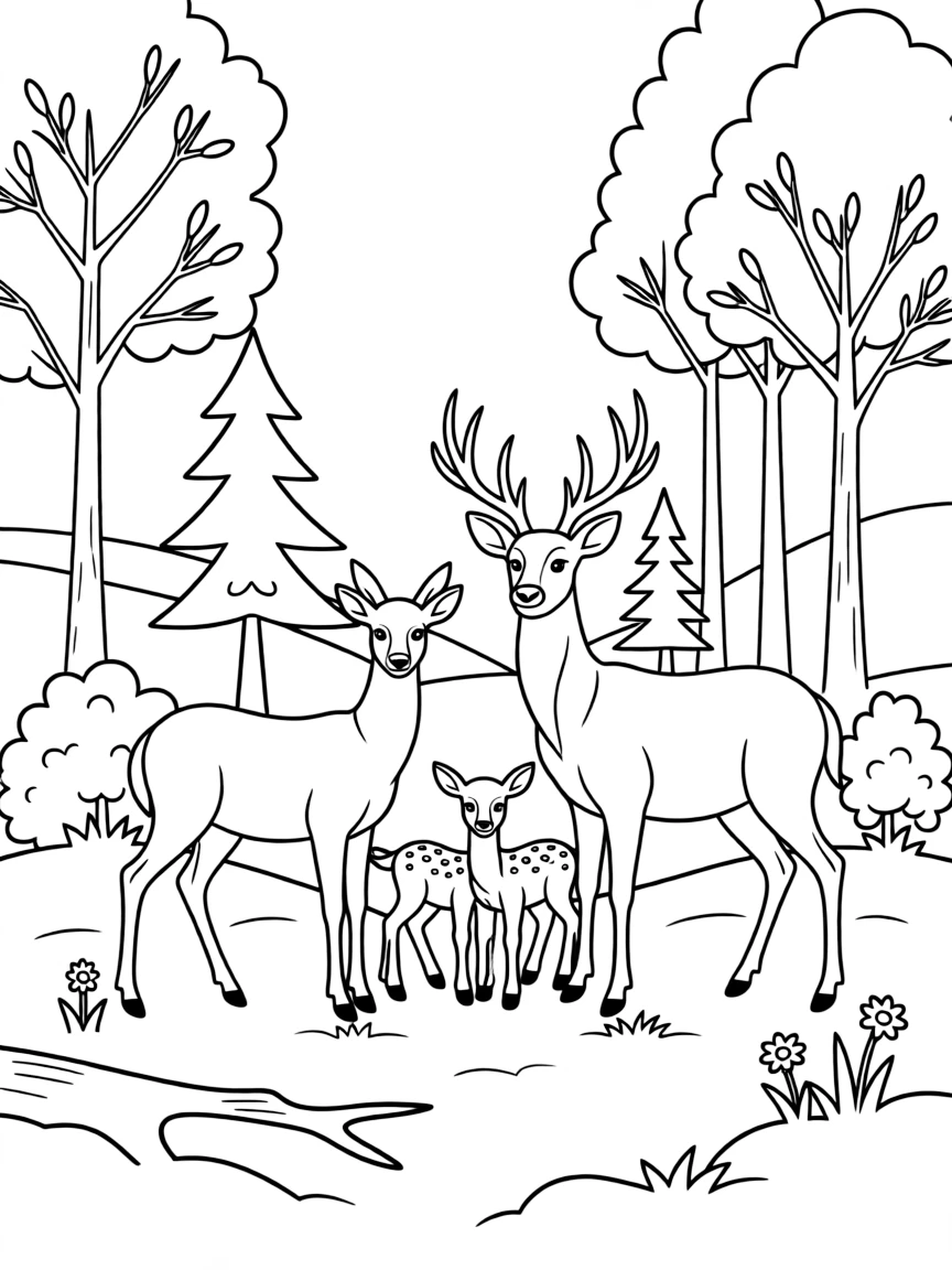 (North Dakota) A family of deer in the woods