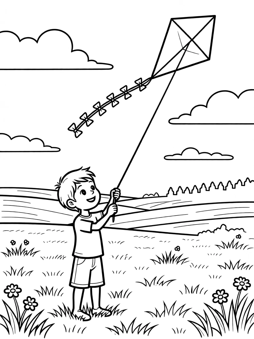 (North Dakota) A child flying a kite in a wide open field