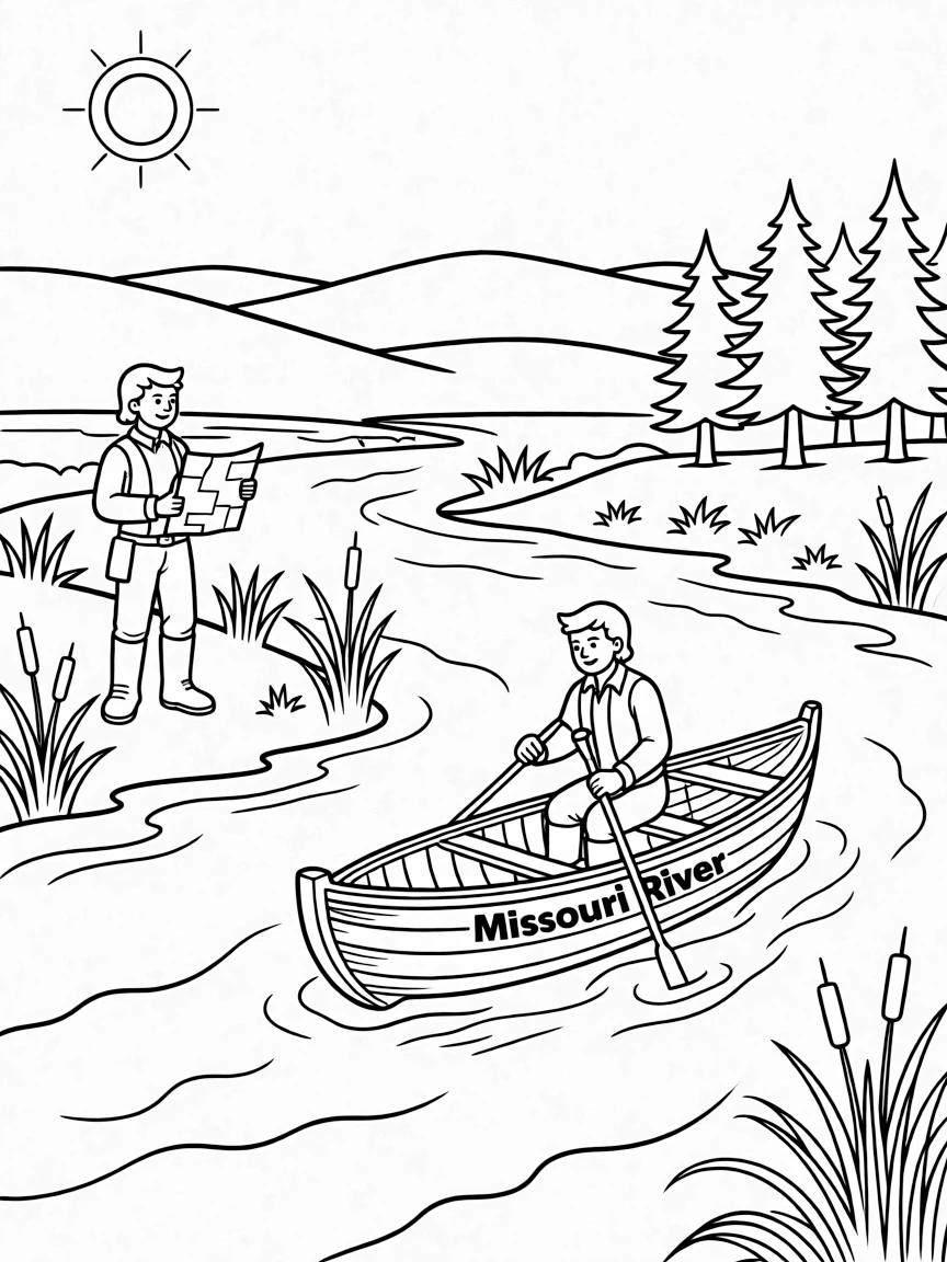 (North Dakota) Lewis and Clark exploring the Missouri River