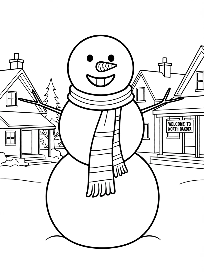 (North Dakota) A snowman with a scarf in a North Dakota town