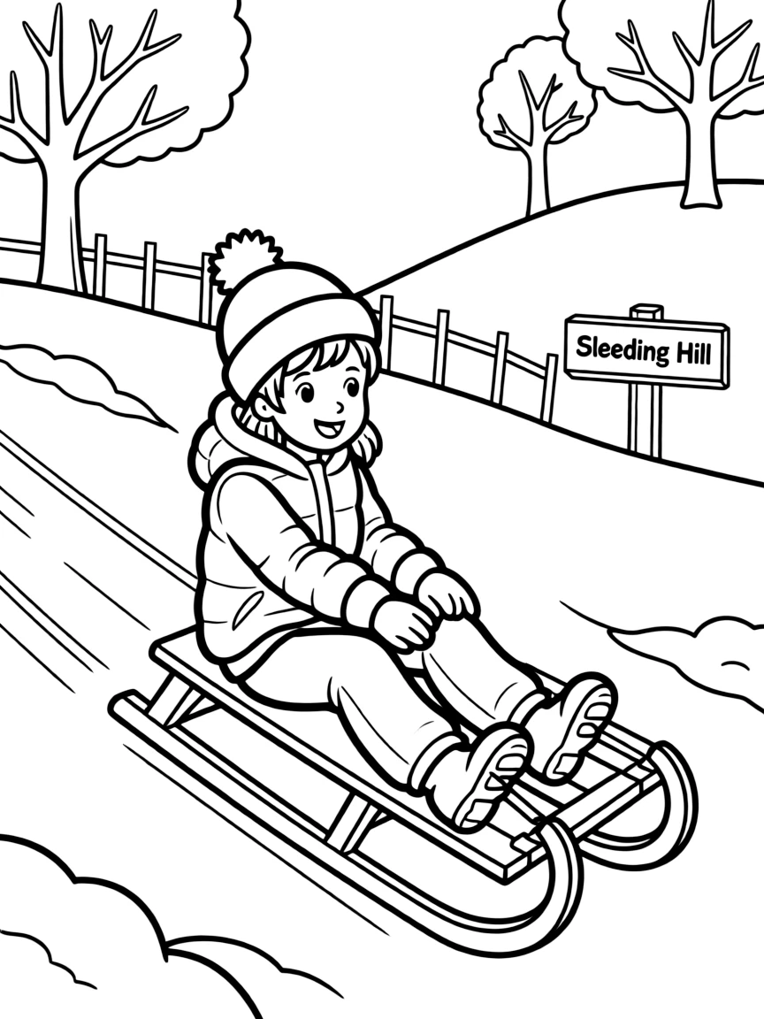 (North Dakota) A child sledding down a snowy hill