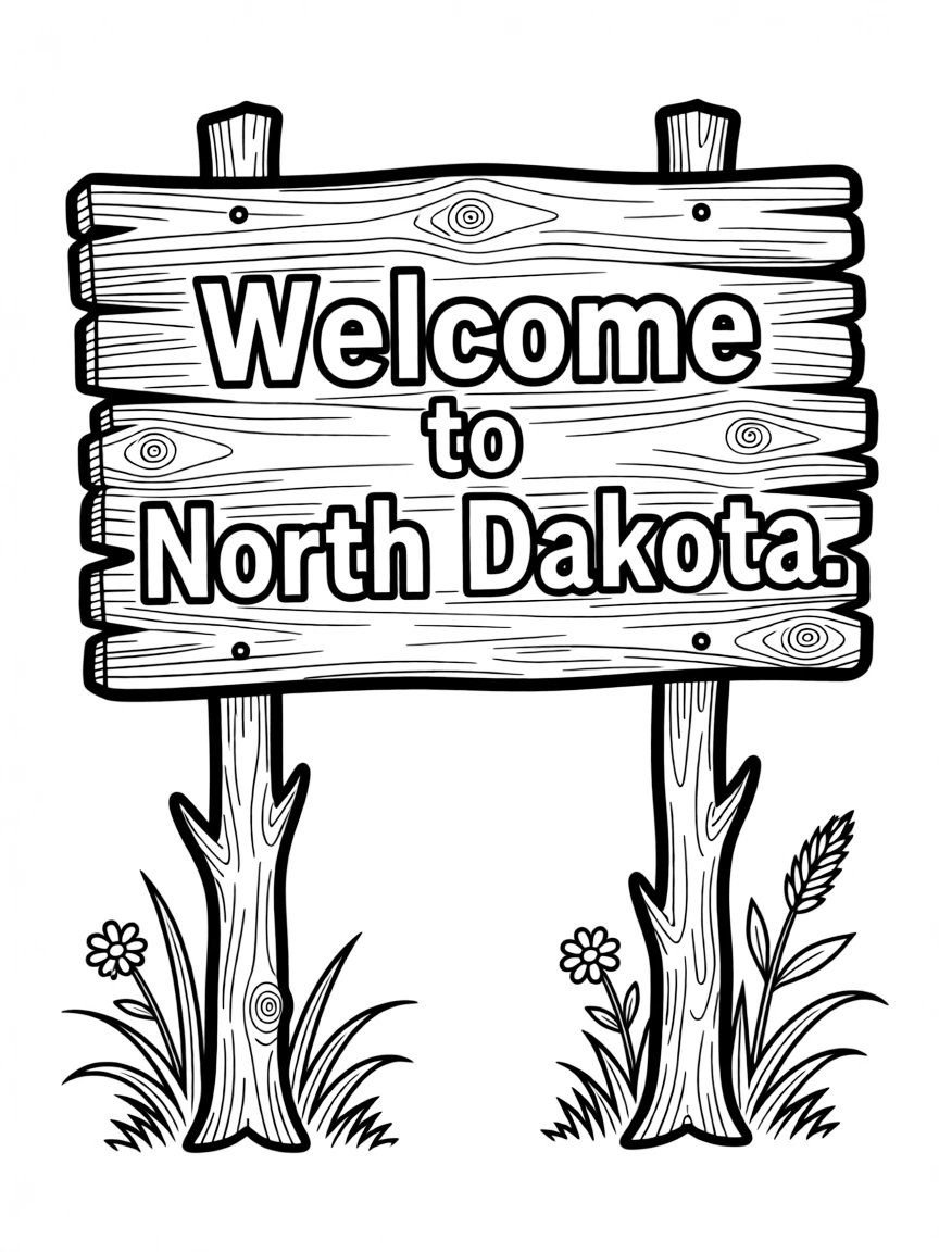 (North Dakota) A rustic wooden sign that says “Welcome to North Dakota”