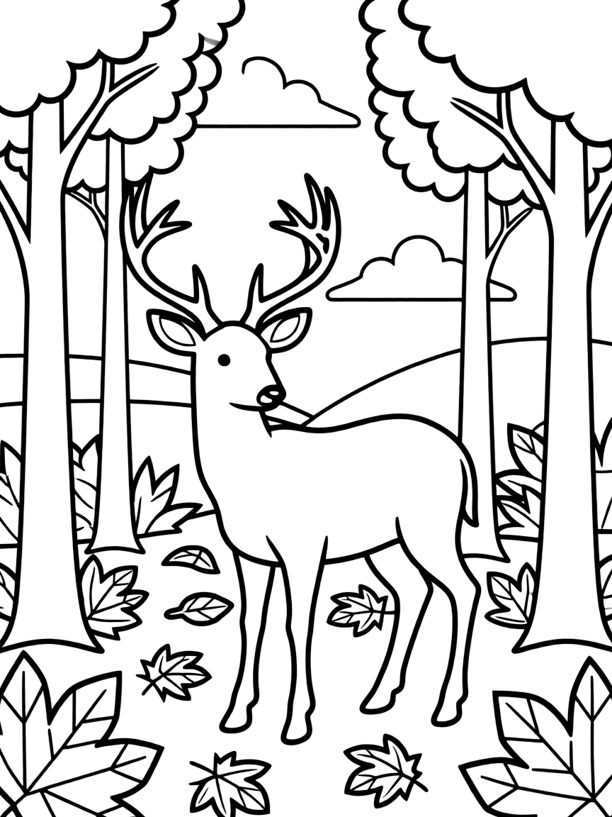 (North Dakota) A deer with antlers in the fall forest