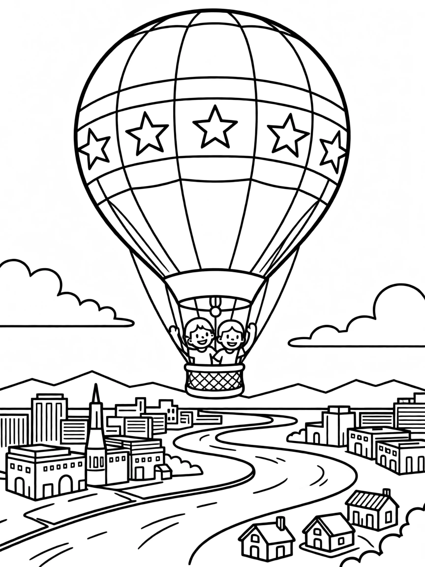 (New Mexico) A hot air balloon flying over Albuquerque