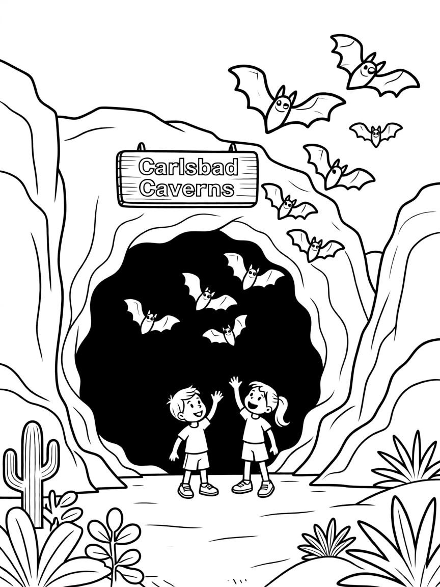 (New Mexico) Carlsbad Caverns with bats flying out