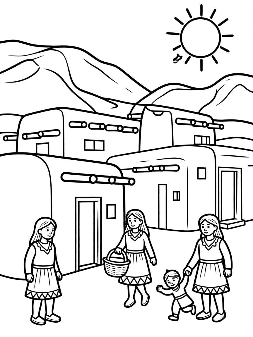 (New Mexico) A Native American pueblo village