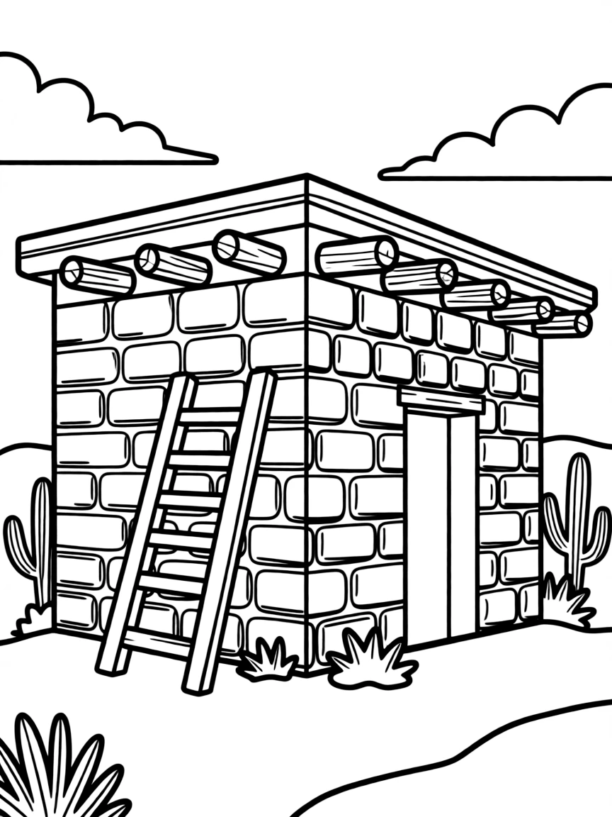 (New Mexico) A traditional adobe house with a ladder