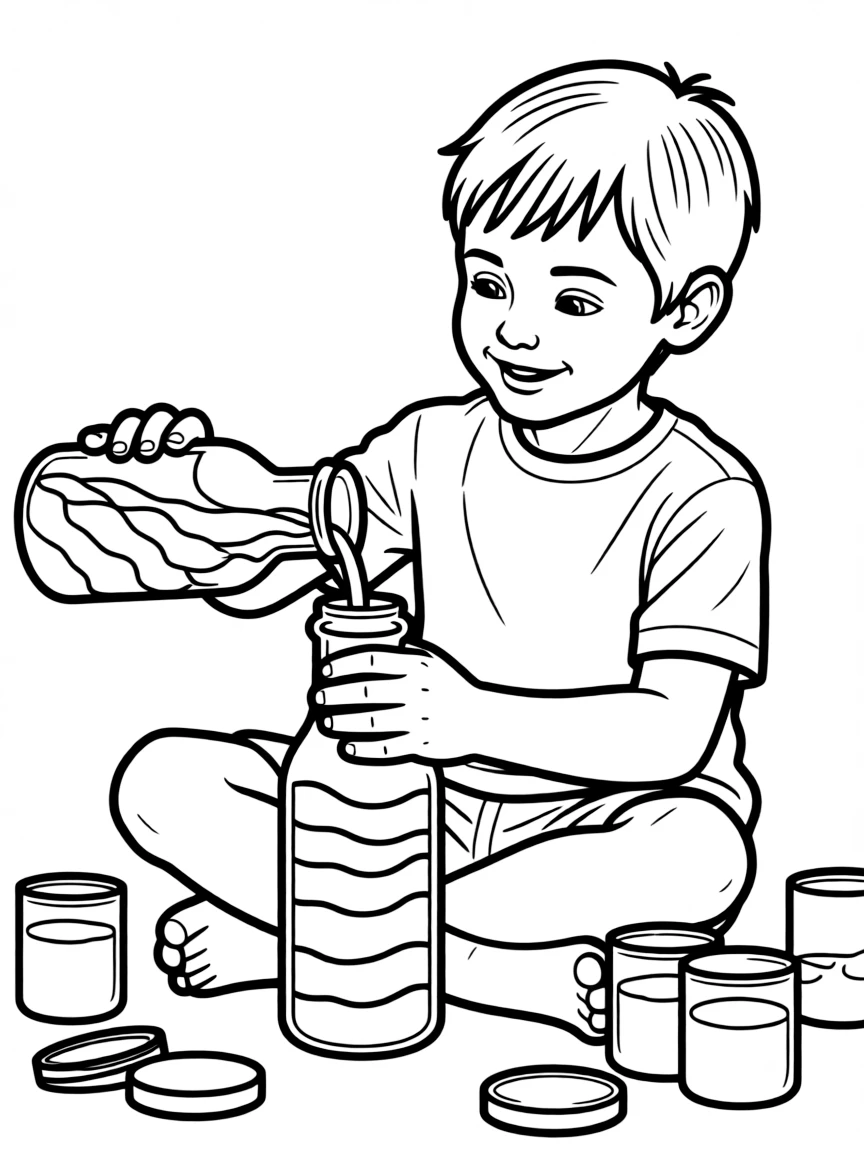 (New Mexico) A child making sand art with colorful layers
